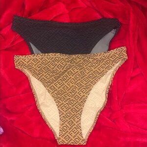 Fendi Kids Beige and Black Logo Bottoms